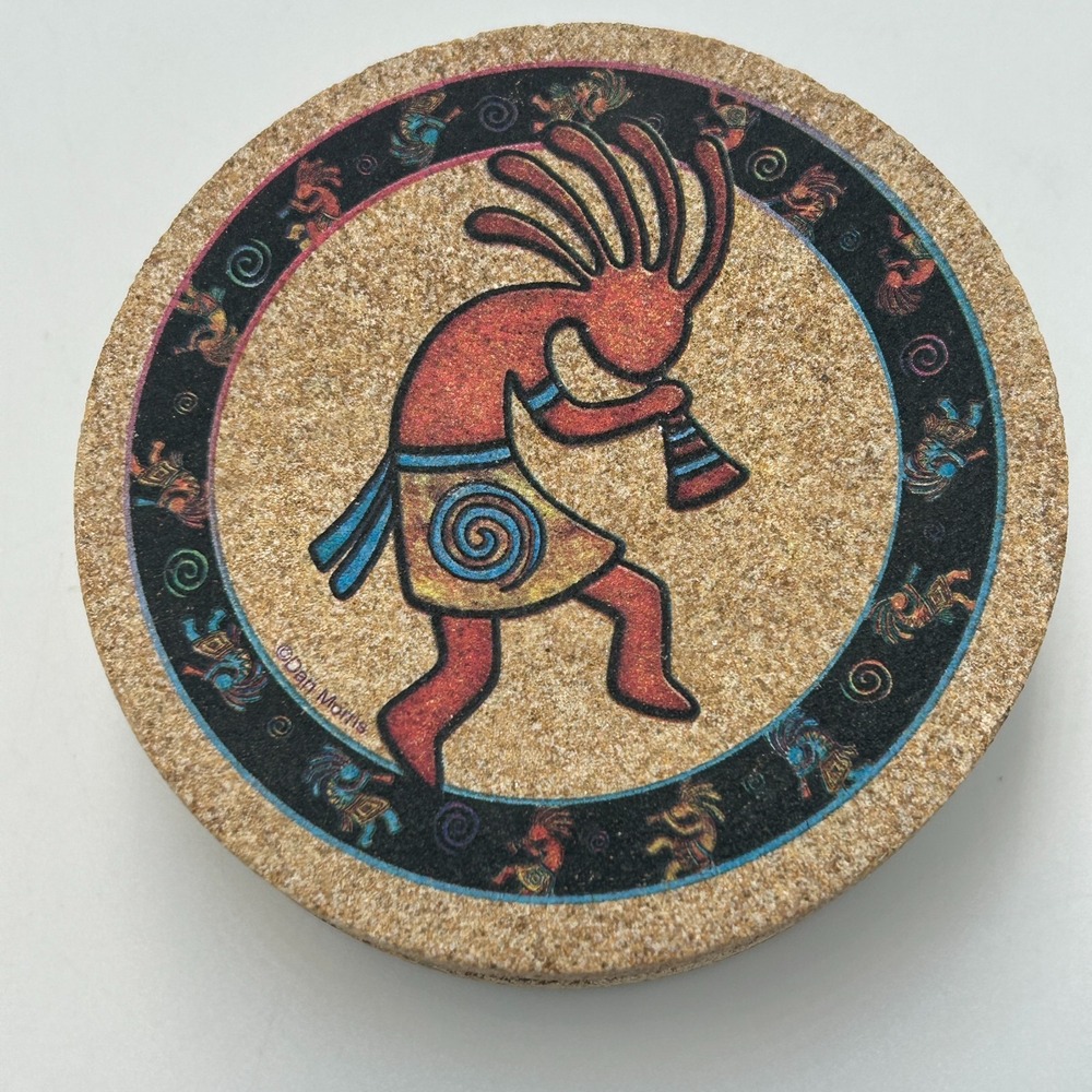 Thirstystone Sandstone KOKOPELLI Coasters Set 4" Cork Southwest Native Aztec